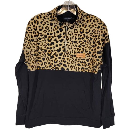 Simply Southern Women's Cheetah Print 1/4 Zip Sequined Jacket Black Yellow Large - Picture 1 of 8